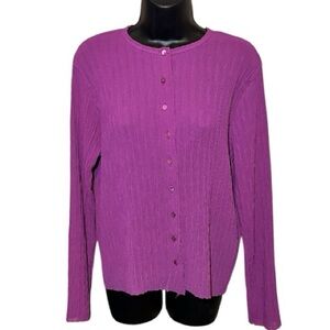 RAFAEL Vintage Purple Button-Up Ribbed Long Sleeve Blouse
